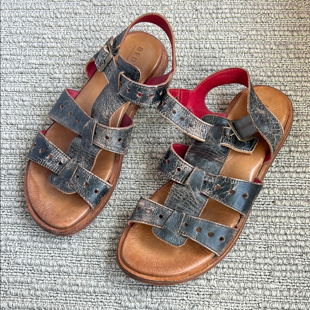 BED|STU Black and Brown Leather Sandals